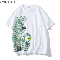 JPQQ Store เสื้อคอตตอนแขนสั้นสำหรับวัยรุ่นพิมพ์ลายอินเทรนด์ไม่ระคายเคืองผิว Baju Atasan Trendy เสื้อยืดแฟชั่น