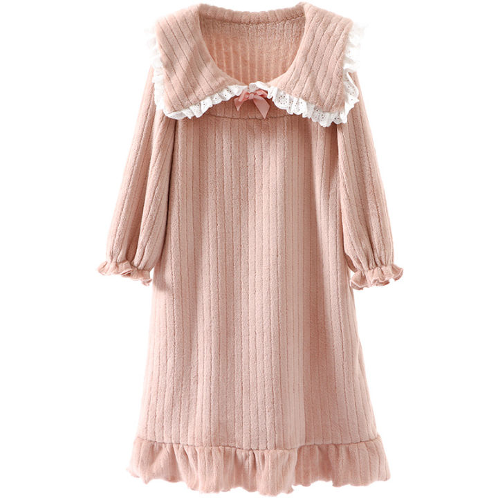 girls-nightgowns-solid-pink-long-sleeve-toddler-pajamas-dress-winter-warm-cute-baby-girl-sleep-wear-clothes-girl-homewear