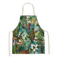 Tropical Plants Pattern Kitchen Aprons for Women Men Cooking Linen Sleeveless Animal Zebra Monkey Apron Baking Accessories Bibs