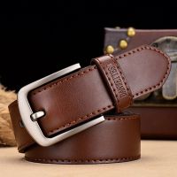 Brown mens leather belt mens high-quality leather belt mens leather belt buckle double line vintage jeans free shipping Belts