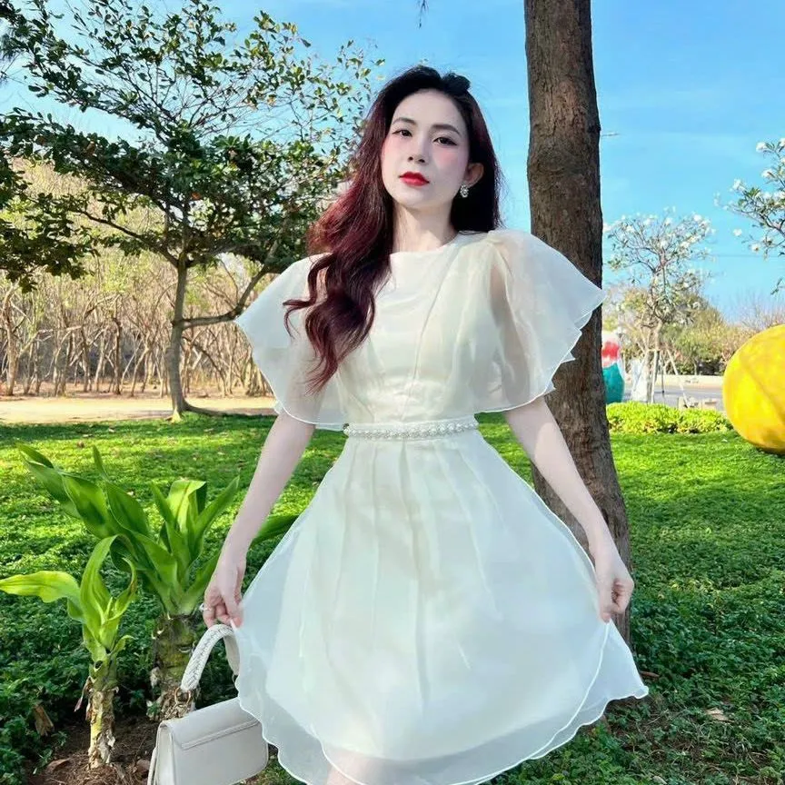 Váy đầm voan liền xòe phong cách Hàn Quốc