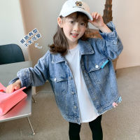 Little DR Jacket Denim เสื้อโค้ตสตรีเด็กเสื้อคาร์ดิแกนวัยรุ่น2023 INS แฟชั่นหลวมสบายๆเข้าได้กับทุกชุดเสื้อแฟชั่นเด็กวัยรุ่น12ปี