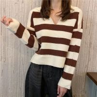 Mozuleva New  Autumn Winter Women Sweater Polo Collar Pullovers Knitted Striped Korean Elegant Wild Ladies Jumpers