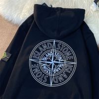 Stone Island Autumn and Winter Embroidery Badge Armband Classic Compass Loose All-Match Velvet Padded Hooded Sweatshirt Men and Women Couple Style