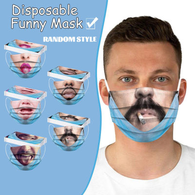 MUS 1pcs Disposable Face Mask 3 Ply Breathable Funny Face Cover Mouth Nose Protection For Outdoor