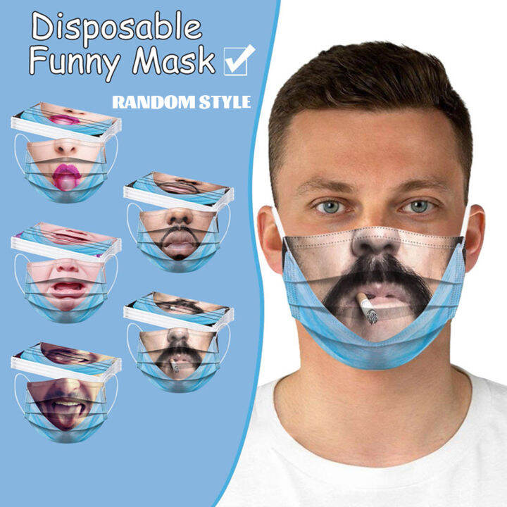 mus-1pcs-disposable-face-mask-3-ply-breathable-funny-face-cover-mouth-nose-protection-for-outdoor