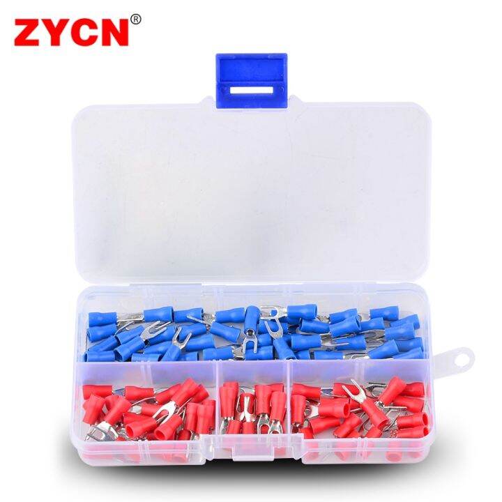 100pcs-box-sv-furcate-crimp-connector-pressed-terminals-sv2-4-5-6-1-25-3-4-color-pre-insulating-cable-wire-fork-spade-awg-22-10