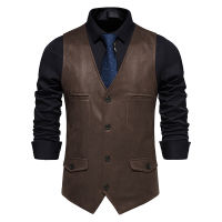 Vintage Coffee Suede Leather Suit Vest Men 2023 nd Sleeveless Casual Western Vest Waistcoat Men Party Gilet Costume Homme XXL