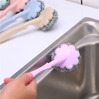 Stainless Steel Wire Ball Brush with Long Handle Kitchen Hanging Cleaning Brush Pan Dish Washing Bathroom Sink Cleaning Tools