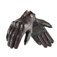 Vintage Brown Genuine Leather Motorcycle Gloves Perforated Breathable Mesh Retro Black Scooter Glove Motocross MTB Gloves Summer