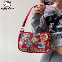 ▥ Sanrio Hello Kitty Anime Canvas Shoulder Bag Y2k New Fashion Zipper Handbag Harajuku Korean Style Tote Bags For Women Cute Purse