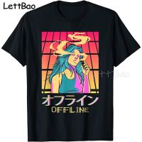 Japanese Aesthetic Vaporwave Offline Smoking Anime Mens Cotton Tshirt Male Causal Japan T 100% Cotton Gildan