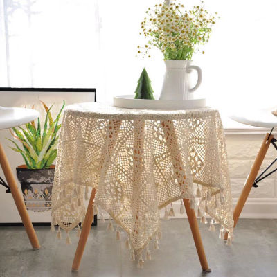 （HOT) ผ้าปูโต๊ะผ้าลูกไม้โครเชต์ทำด้วยมือกลวงย้อนยุคคลุมโต๊ะอาหารทรงสี่เหลี่ยม ins ผ้าปูโต๊ะน้ำชาโต๊ะกลมลม