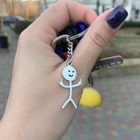 Funny Fuxk Middle Finger Stickman Keychain Cute Trend Titanium Steel School Bag Car Key Pendant Couple New Trinket Gift Keyrings Key Chains