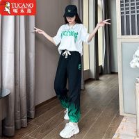 【Ready】? Casual sports suit for women in summer 2023 new trendy gradient design with a loose and western style set