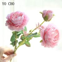 YO CHO Rose Artificial Flowers 3 Heads Pink White Peonies Silk Flower Wedding Garden Decoration Fake Flower Bouquet Peony Color Spine Supporters