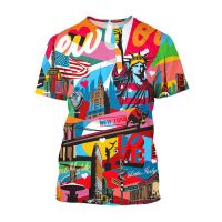 2023 Summer 3D Pop Art Printed Statue of Liberty Graphic T Shirts Oversize Cartoon Men T-shirts Futuristic Drip Clothes Y2K T-shirty