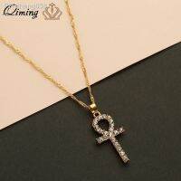 QIMING Amulet Ankh Cross Pendant Necklace Women Men CZ Crystal Egyptian Key Of Life Pendant Necklace Religious Jewelry