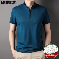 Top Grade 4.7 Mulberry Silk Zipper New Summer Luxury Brand Plain Polo Men Shirt Short Sleeve Casual Tops Fashions Men Clothes