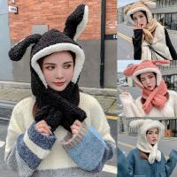 Kawaii Movable Rabbit Ear Hat 2 in 1 Multi-functional Super Soft Hoodies Scarf Hat combo Women Girl Windproof