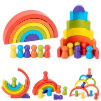 Montessori Wooden Toys for Babies Rainbow Stacking Block Toy Blocks Round Shape Construction Tower Kids Educational Learning Toy