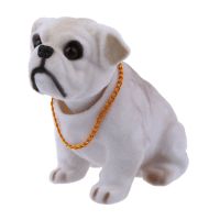 ▪ White Light Gray Shaking Head Nodding Bulldog Dog Decoration for Car