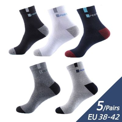 5 Pairs Comfortable EU 38-42 Sweat Absorbent Breathable Mens Sports Spring And Fall Cotton Socks