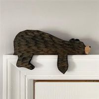 Wooden Bear Door Topper Decor Cute Bear Door Corner Sculpture in Your Corner, Wooden Art Statue Decor