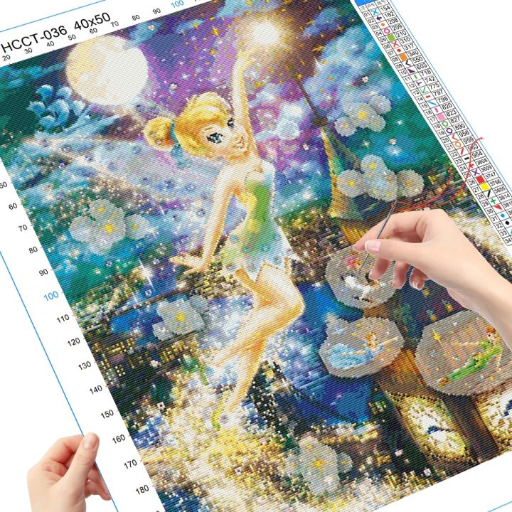 disney-new-arrivals-embroidery-supplies-spirit-white-canvas-tinker-bell-printed-cross-stitch-kit-cartoon-wall-decor