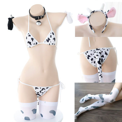 Cute Dalmatian Milk Leopard Cosplay Costume Anime Sexy Kawaii Micro Bikini Cow Lingerie Full Set Neko Couples Sex Game Nightwear