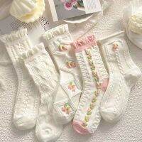 【Sock shop】5คู่แพ็คผู้หญิงถุงเท้ายาวดอกไม้ฤดูใบไม้ร่วงฤดูหนาวน่ารักผ้าฝ้ายโบฮีเมีย Boho สาว Streetwear สเก็ตบอร์ดดอกไม้ถุงเท้าสีชมพู