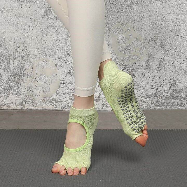 new-backless-breathable-pilates-socks-women-silicone-non-slip-yoga-socks-five-toes-professional-cotton-ballet-dance-sports-socks