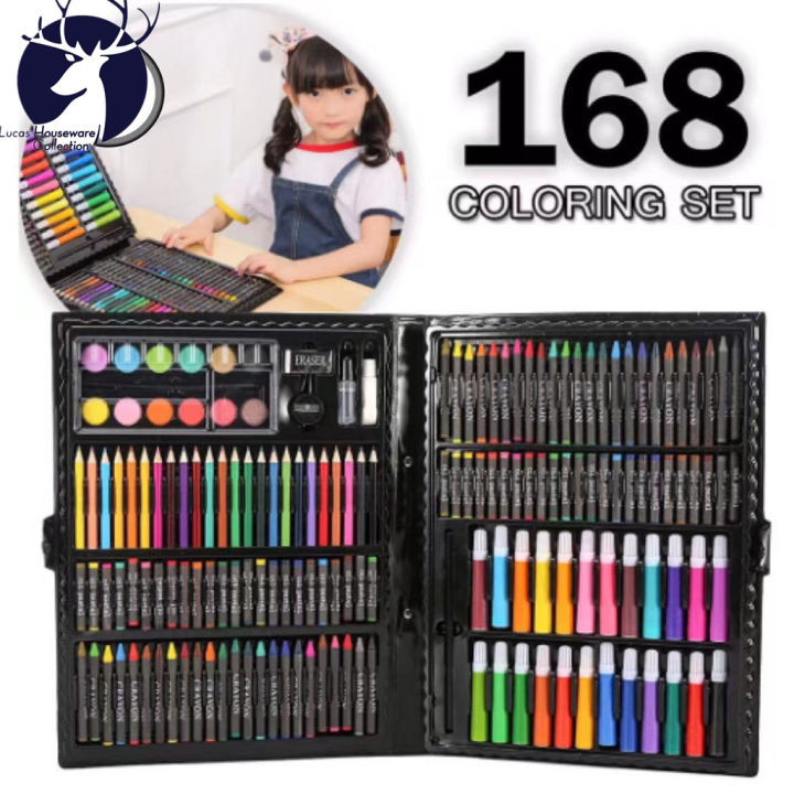 168PCS Children Kids Colored Pencil Artist Kit Set Painting Crayon