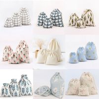 Fashion Fresh Fabric Cotton Linen Travel Drawstring Tote Flower Print Storage Bag Organizer Bag For Underwear Toy Storage Bag