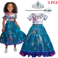 4-10T Charm Girls Cosplay Princess Dress Girl Floral Print Blue Costume Birthday Party Costume Fantasy Encanto Disguise Vestido