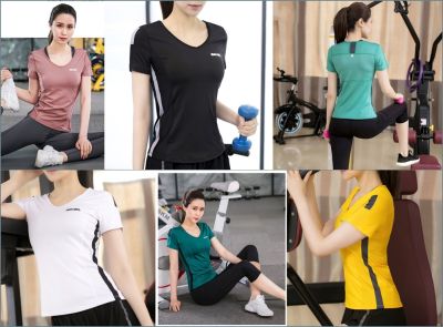 SIBOON เสื้อออกกำลังกาย โยคะ  ฟิตเนส วิ่ง แขนสั้น คอวี สำหรับผู้หญิง Sport and Yoga Shirt