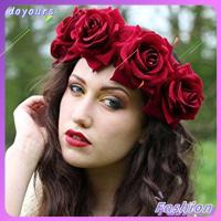 DOYOURS Bohemia Headdress Hair Wreaths Hair Accessories Wedding Headwear Rose Flower Headbands Floral Crown Hair Garland