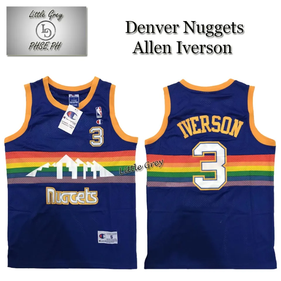 3 ALLEN IVERSON Denver Nuggets NBA Guard Blue Throwback Jersey