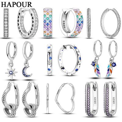 【YP】 HAPOUR 925 Hoop Earrings Fashion Pendientes Female Sparkling Pave CZ U Star Earring