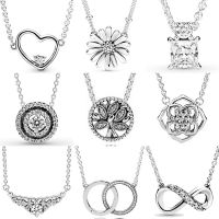 New 925 Sterling Silver Sparkling Infinity Hearts Rose Petals Daisy Flower Collier Necklace For Popular Bead Charm Diy Jewelry