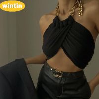 Wintin European and American New Product Best-Selling Sexy Metal Chain Decoration Halter Bottoming Tube Top Vest for Women