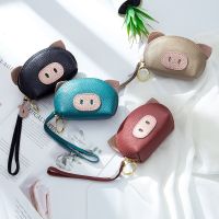 Genuine Leather Cartoon Wallet ID Credit Bank Business Card Holder Pig Coin Purse Clutch Earphone Bag Pocket For Female Women