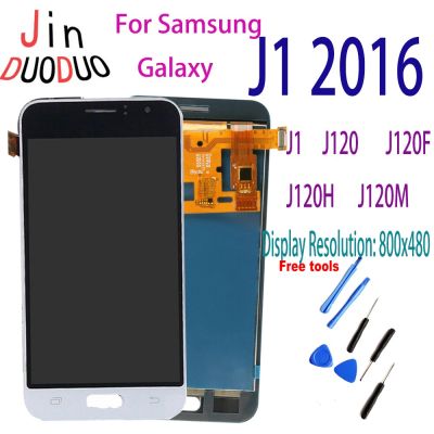 Amoled เหมาะสำหรับชิ้นส่วนจอสัมผัสแอลซีดีของเครื่องแปลงดิจิทัล Samsung Galaxy J1 2016เหมาะสำหรับ Samsung J120อะไหล่จอแอลซีดี J120F J120H J120M