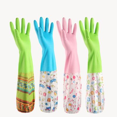 1 Pair Rubber Dish Washing Gloves Scrubber Cleaning For Multipurpose Bed Kitchen Bathroom Hair Care with Velvet Gloves Safety Gloves