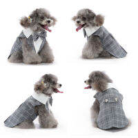 Pet Tuxedo Costume Elegant Stylish Check Grey Pet Wedding Suit for Halloween for Birthday Party