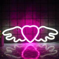 Wanxing Neon Heart Shaped Winged LED Light USB Operated Girls Room Bedroom Playroom Party Wedding Bar Art Wall Decoration Lamps