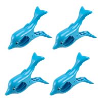 Beach Towel Clips Plastic Quilt Clips Clamp Holder Sunbed Pegs Laundry Pegs Windproof Clothes Clips, Dolphin 4Pcs