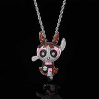 Bling Iced Out Cartoon Powerpuff Girls Pendants Micro Paved Zircon Necklace For Men Women Fashion Hip Hop Jewelry Gifts