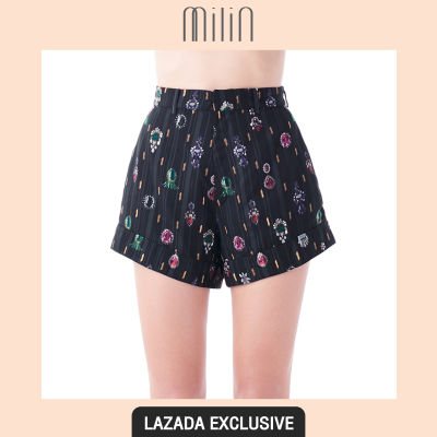 [EXCLUSIVE] [MILIN] Small jewels digital print Organza shorts กางเกงขาสั้นเอวสูงผ้าออแกนซ่าพิมพ์ลายจีเวลลี่ Odeon Shorts
