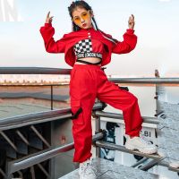 ♘▥❡ Girls Jazz Dance Clothes Children Hip Hop Red Suit Modern Street Dance Show Performance Clothing